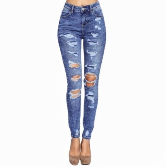 Blue Age - Butt Lift High Rise Distressed Skinny Jeans - Picture 1 of 15